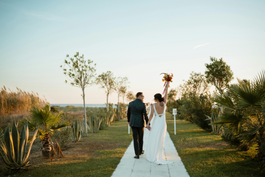 couples walking down the garden